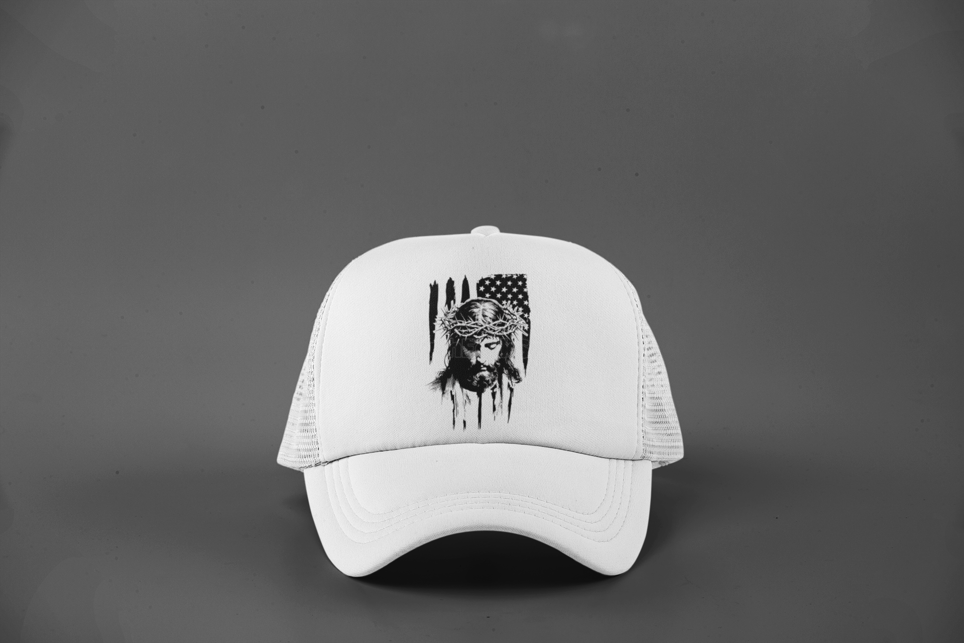 Jesus & American Flag Trucker Hat — One Nation Under God Retro Cap