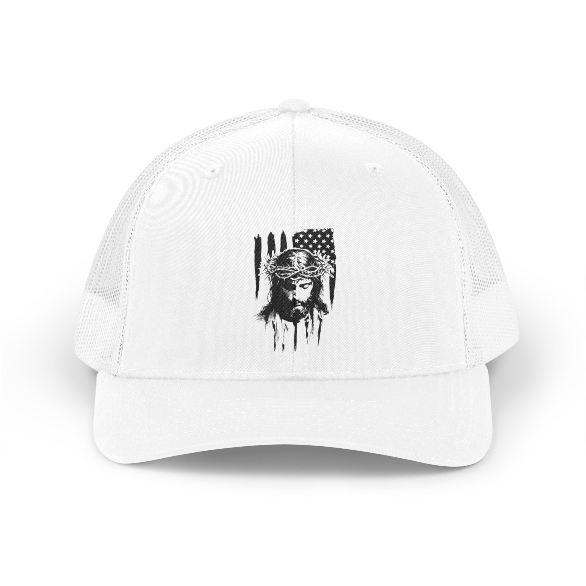 Jesus & American Flag Trucker Hat — One Nation Under God Retro Cap